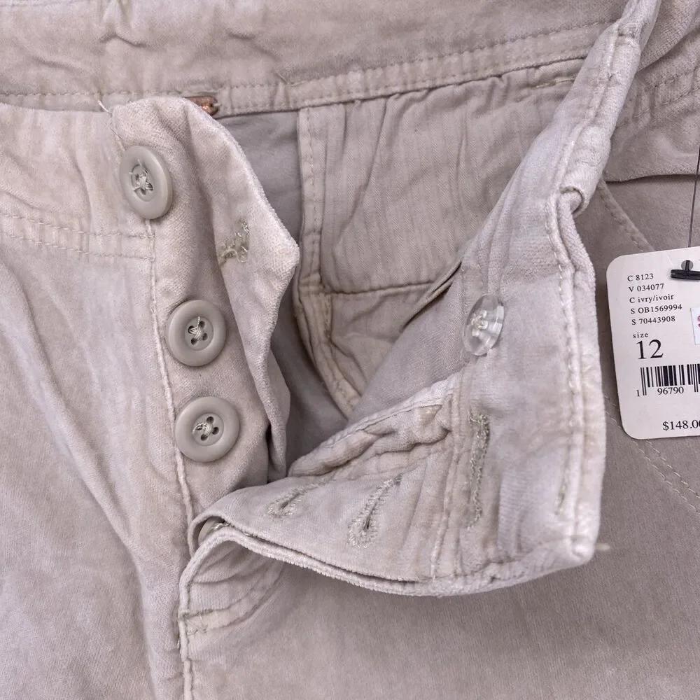 Free People Hard Crushin' Plush Cargo Pants 12 Ivory NWT High Rise Utility New